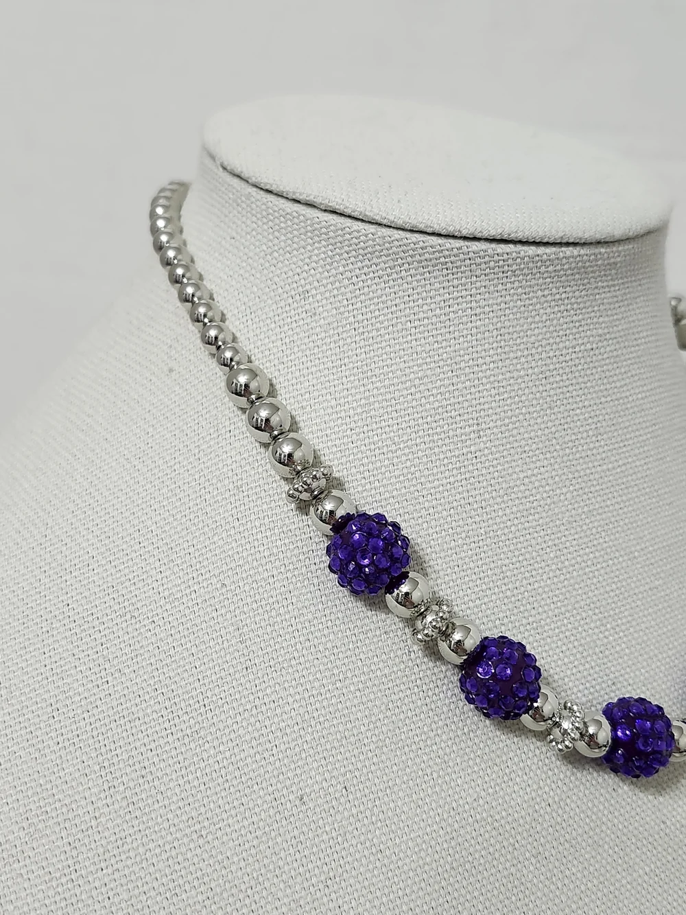 Purple Studded Ball Bead Necklace & Earring Set Statement Casual Handmade New
